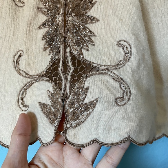 vintage beaded embroidered cardigan. floral antique brown cream hong kong wool - Picture 8 of 8